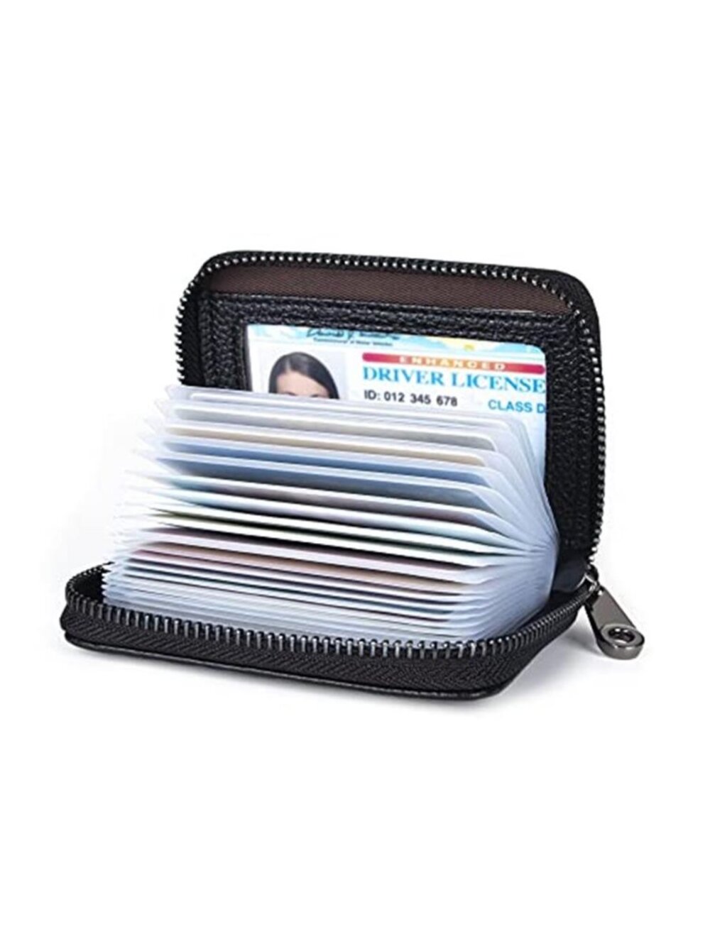 Genuine Leather Credit Card Holder Zipper Wallet RFID Blocking Secure